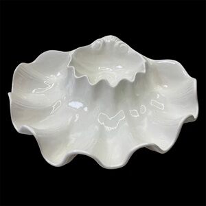 White Clam Shell Vintage Serving Bowl w/ Separate Dip Section Made in the USA